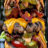 Loaded Double Cheeseburger with Bacon and Grilled Veggies