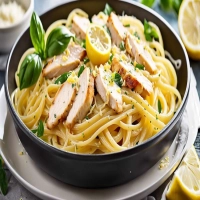 Recette : Bouchées de poulet au beurre à l’ail et linguine au citron et au parmesan