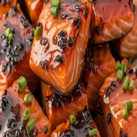 Bouchées de saumon à la friteuse à air avec du miel chaud