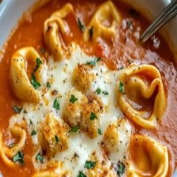 Slow Cooker Tomato Tortellini Soup with Cheddar Toast Bites