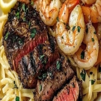 Blackened Steak and Shrimp Scampi 