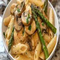 Creamy Mushroom Asparagus Chicken Pasta Recipe for Dinner