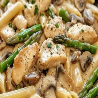 Creamy Mushroom & Asparagus Chicken Penne Recipe