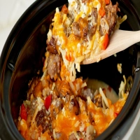 Slow Cooker Cheesy Sausage Hash Brown Casserole