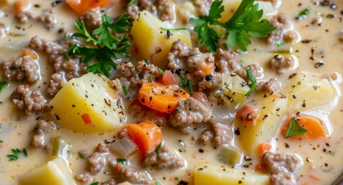 Crockpot Creamy Potato & Hamburger Soup