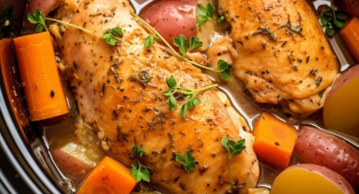 Put chicken in a crock pot and after just 5 minutes of prep, you'll have the best dinner ever