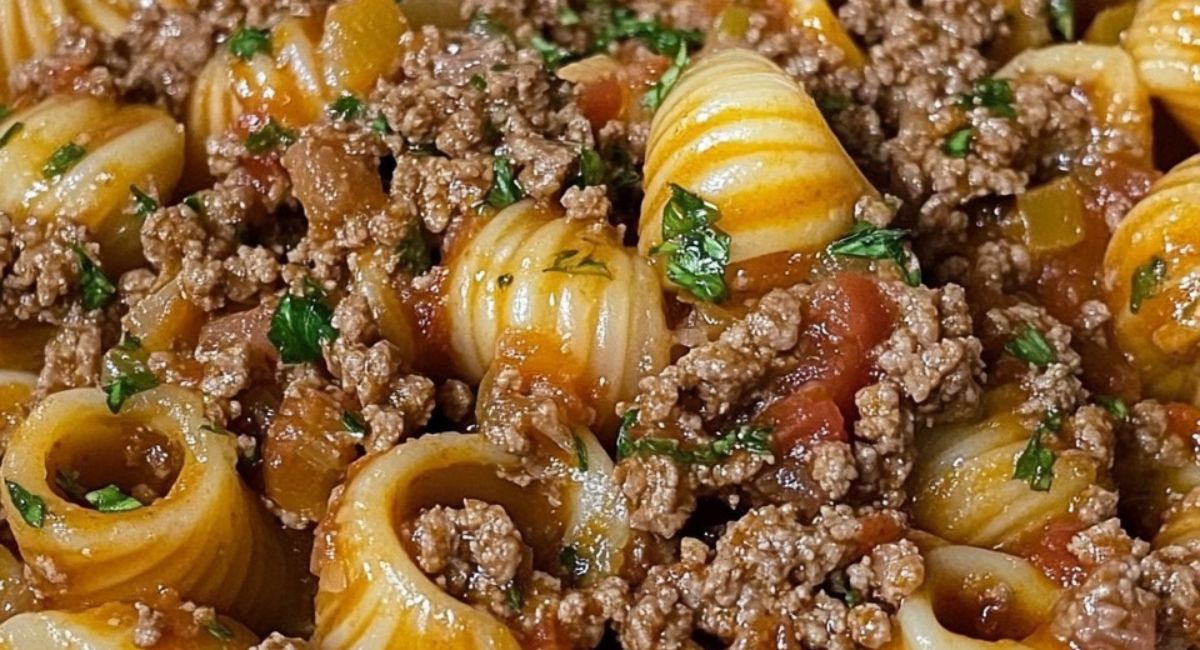 Creamy beef and shells