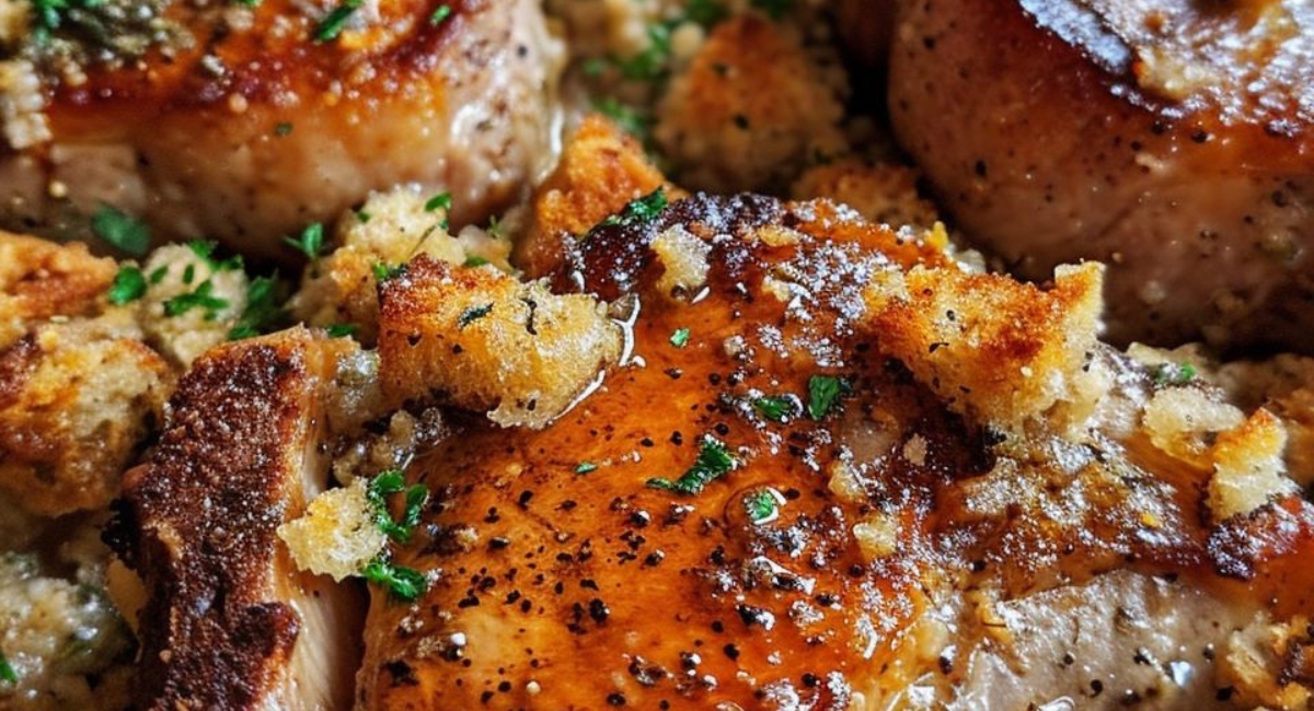 Herbed Pork Chop and Golden Stuffing Bake