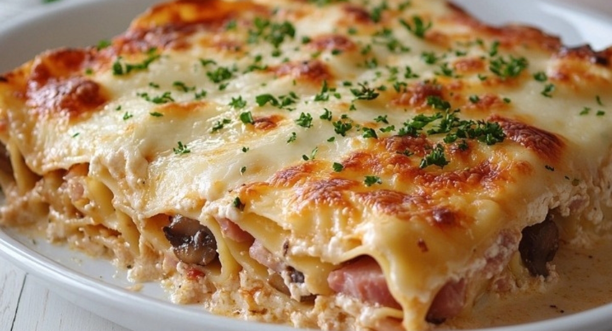 Lasagnes roulées au jambon et champignons
