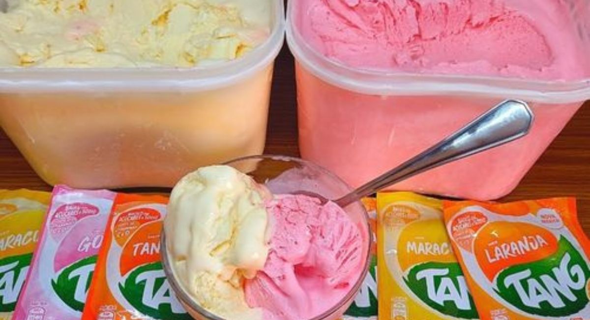 Sorvete caseiro feito com uma mistura de ingredientes Tang