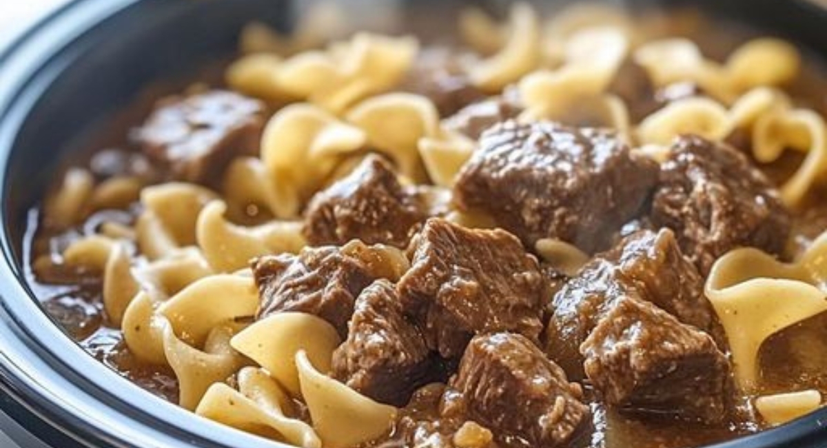 Slow Cooker Beef Tips & Noodles