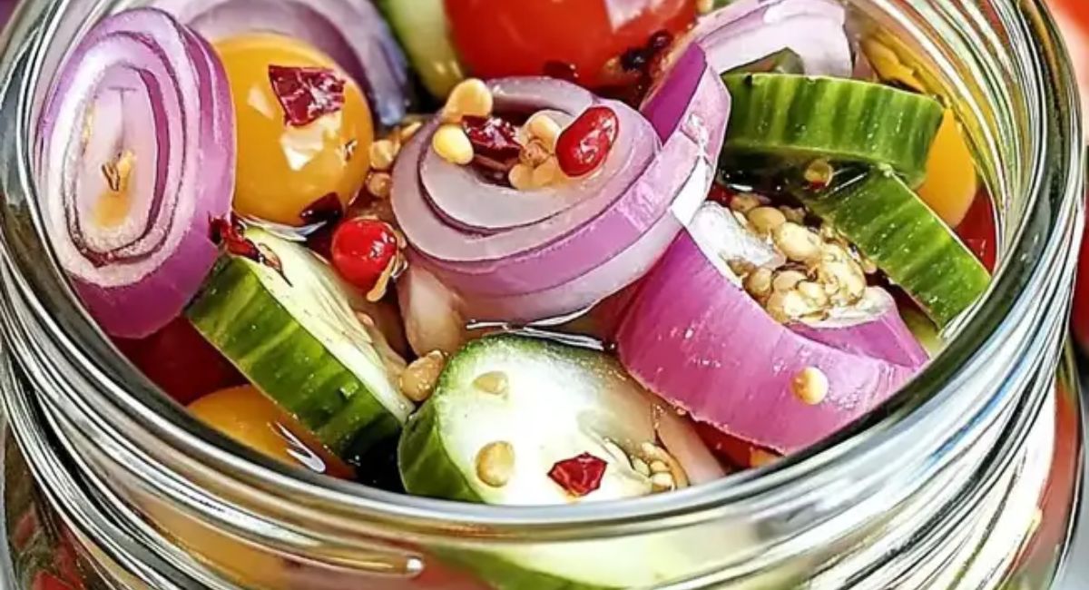 Pickled Cherry Tomatoes, Red Onions, and Cucumbers