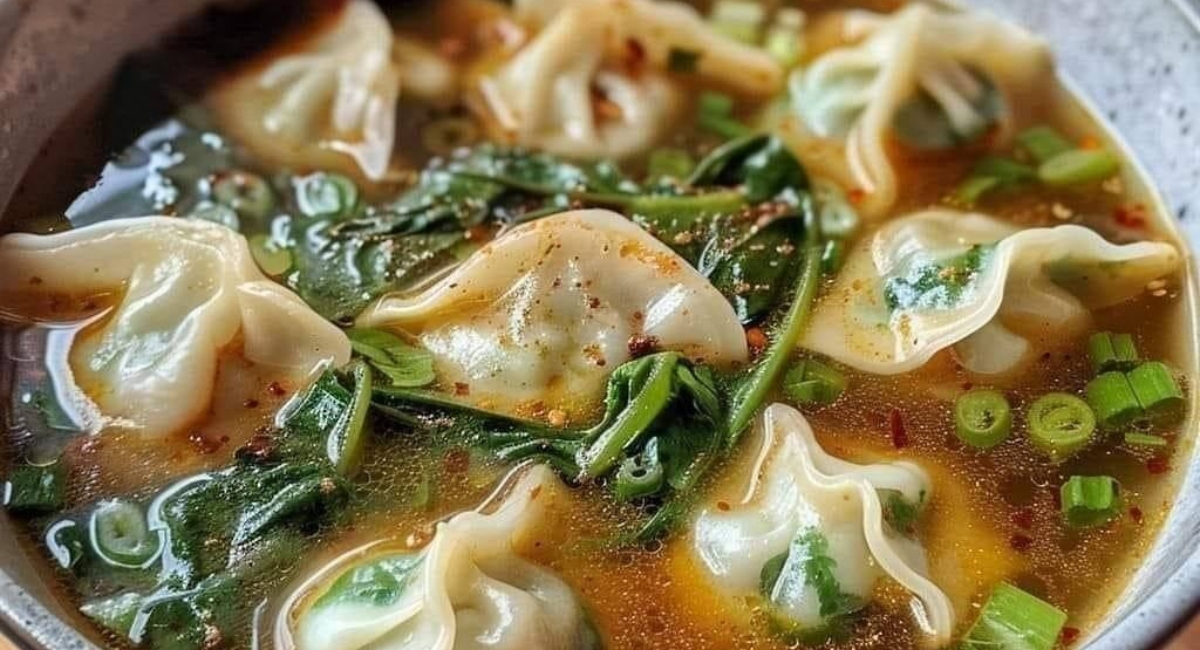 Soupe de boulettes aux légumes verts feuillus et aux oignons verts