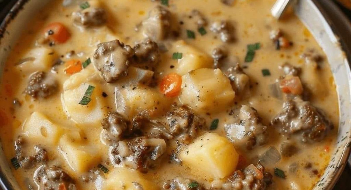 Recette de soupe crémeuse aux pommes de terre et au hamburger Crockpot : réconfort dans un bol