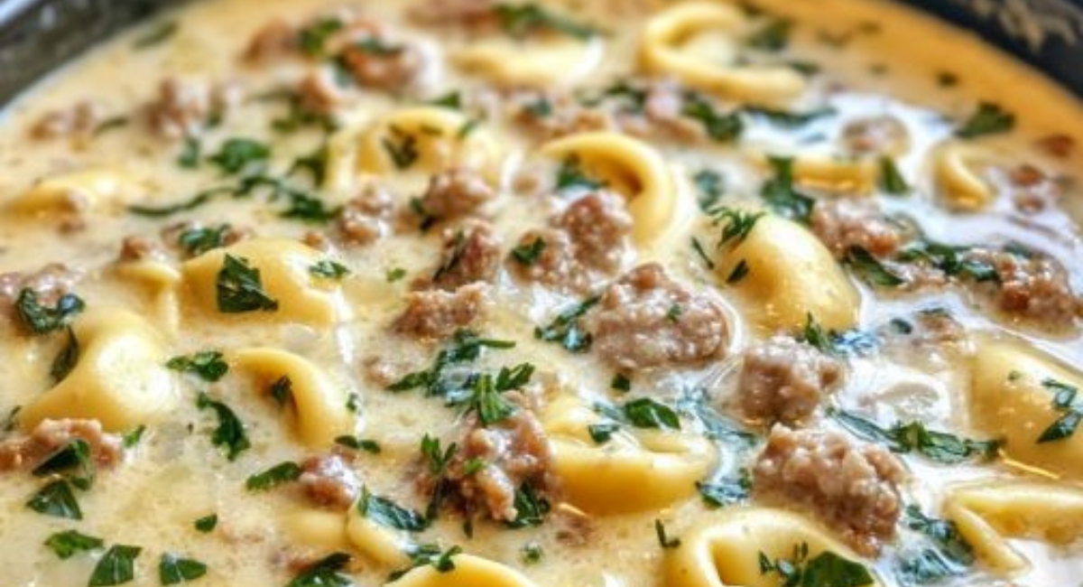 Slow Cooker Creamy Tortellini Soup with Sausage