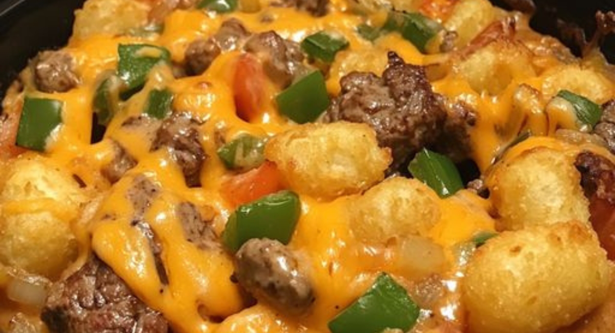 Crockpot Steak and Cheese Tater Tot Casserole