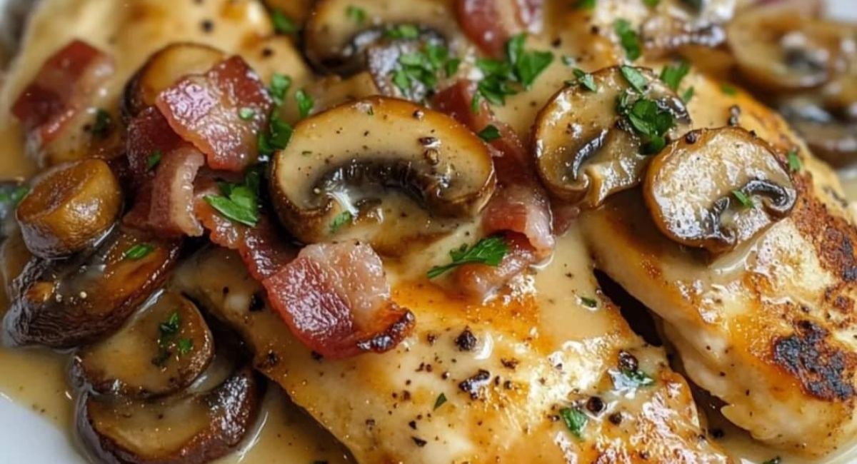 Émincés de Poulet Moutarde Lardons Champignons
