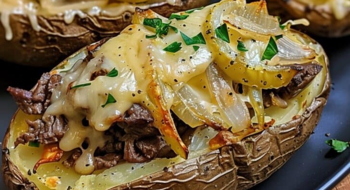 Philly Cheesesteak Baked Potatoes