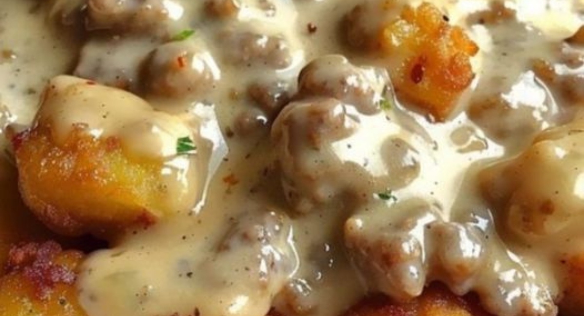 Tater Tot Breakfast Bowl with Sausage Gravy