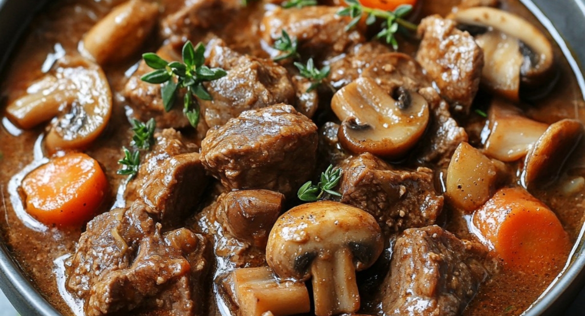 Le ragoût de bœuf aux champignons