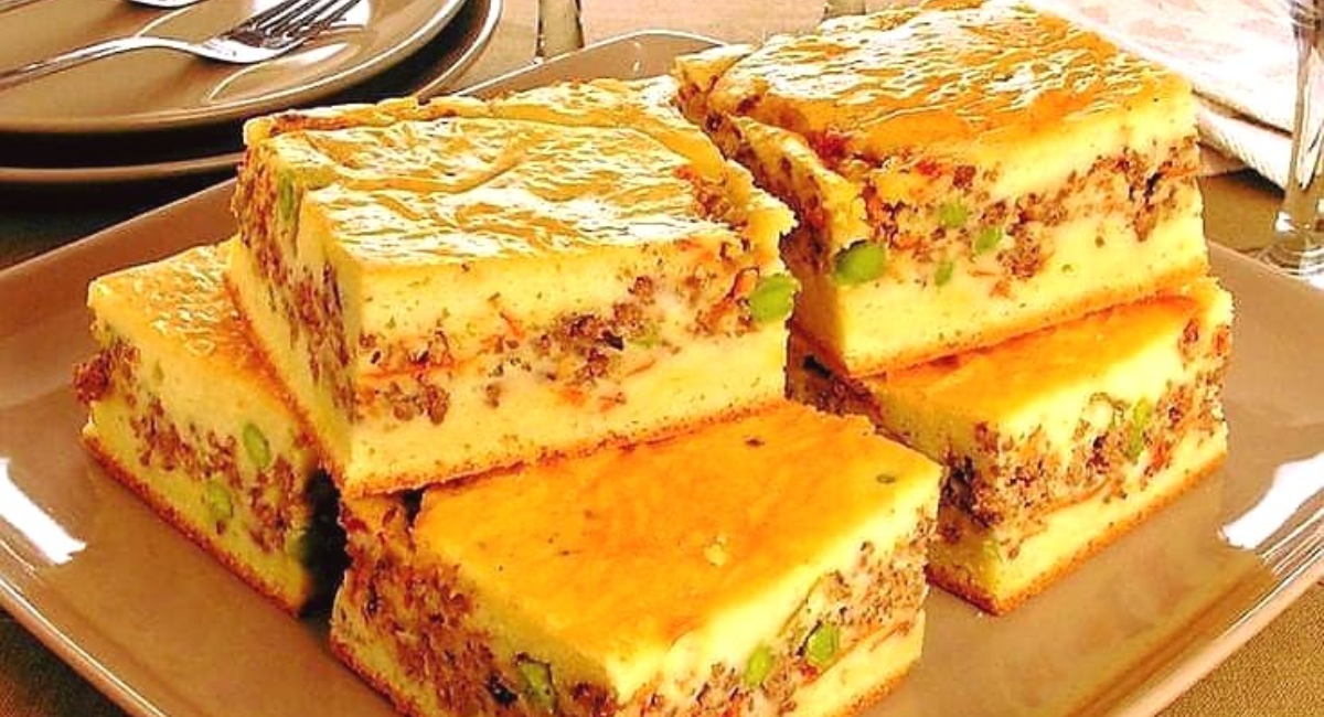 Torta de carne moida com massa de creme de leite
