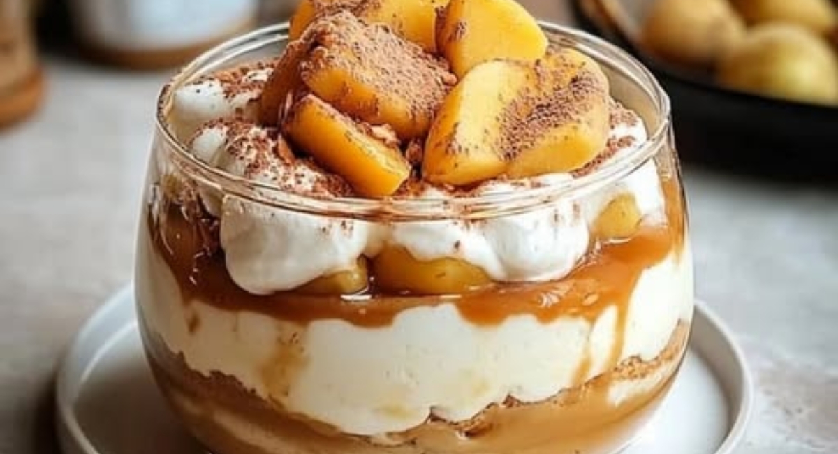 Tiramisu caramel beurre salé et pommes poêlées