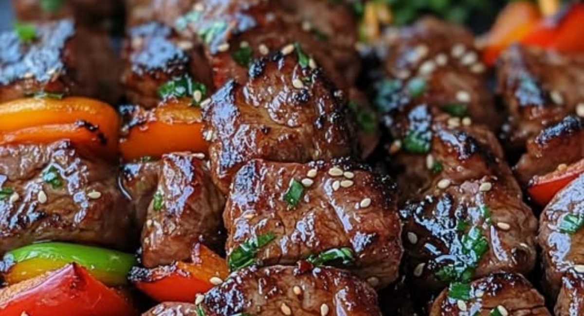 Asian Garlic Steak Skewers