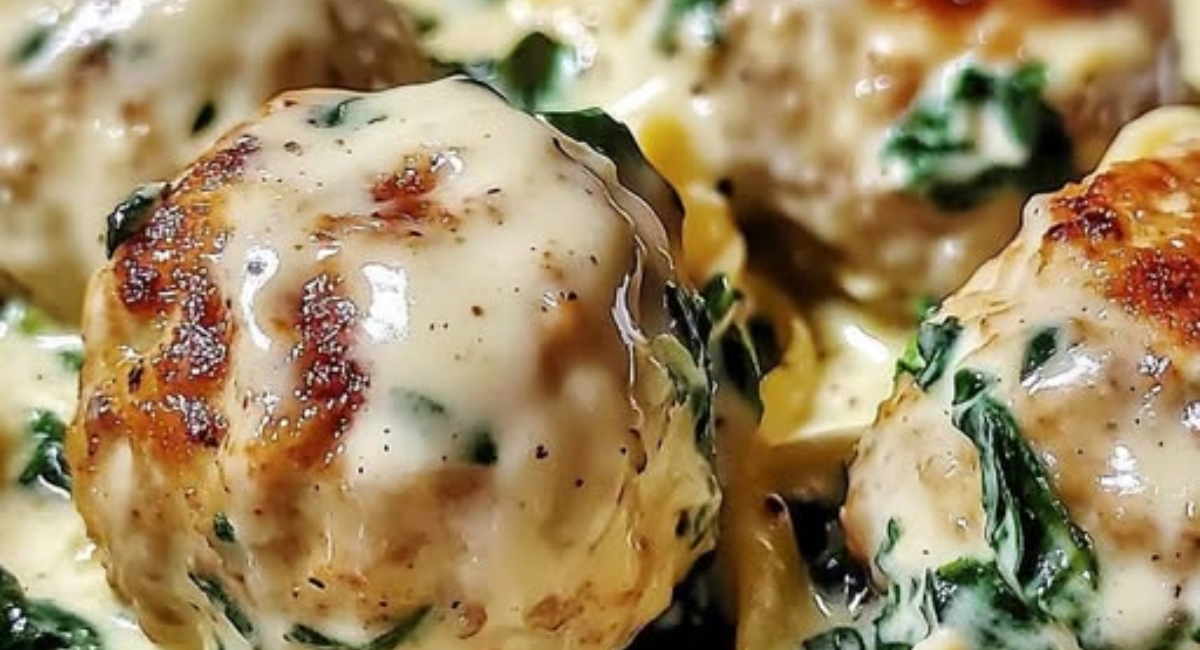 Creamy Spinach Alfredo Chicken Meatballs 