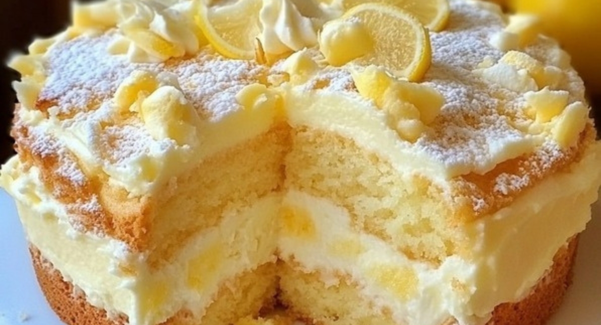 Bolo de limão com uma camada de creme de limão