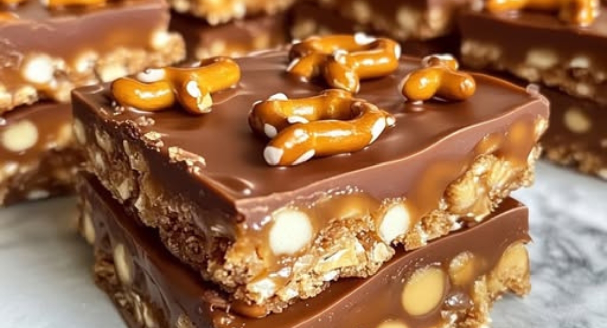 No-Bake Caramel Pretzel Crack Bars