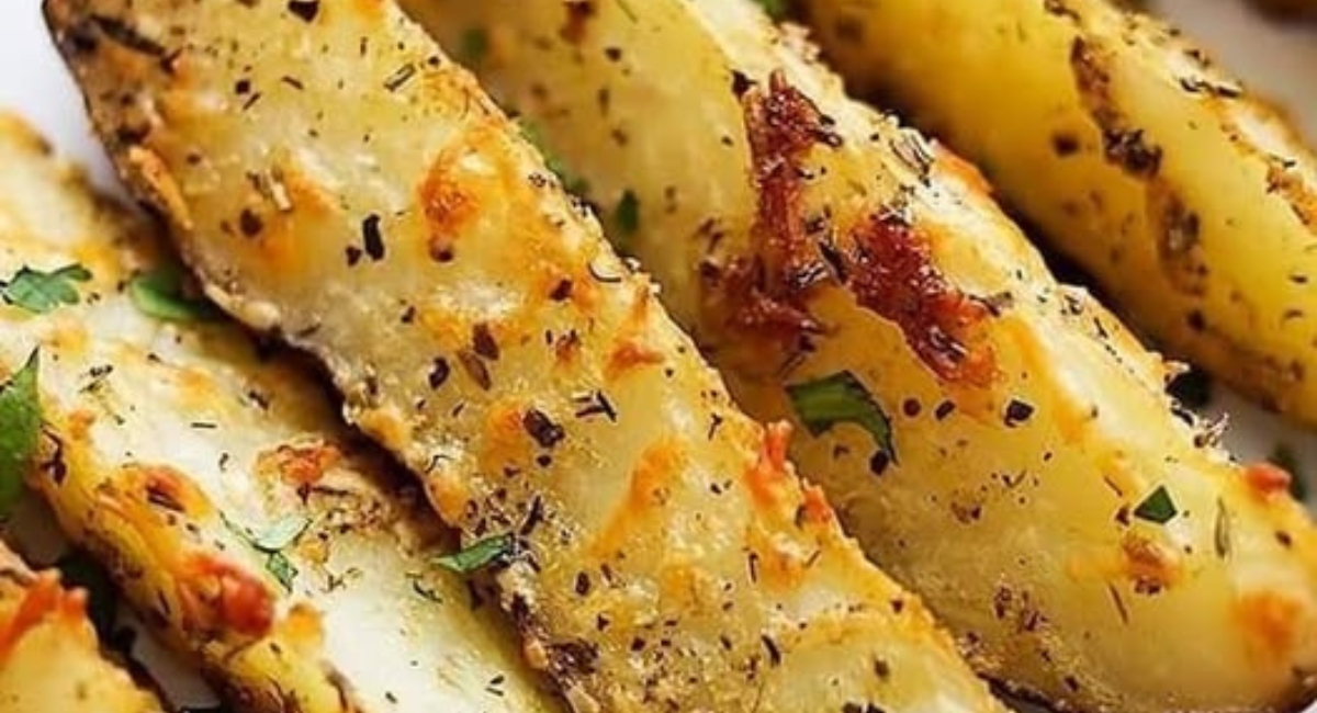 Batatas assadas com alho, ervas e parmesão