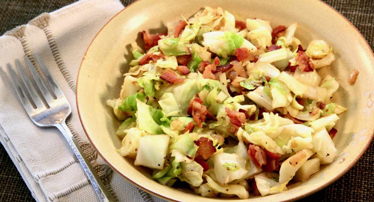 Fried cabbage with bacon and onion recipe