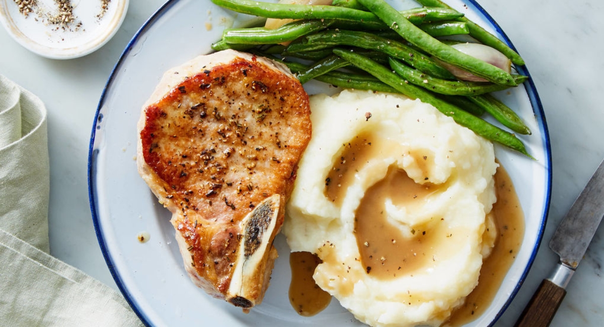 Buttery Garlic Pork Chops with Smooth Mashed Potatoes