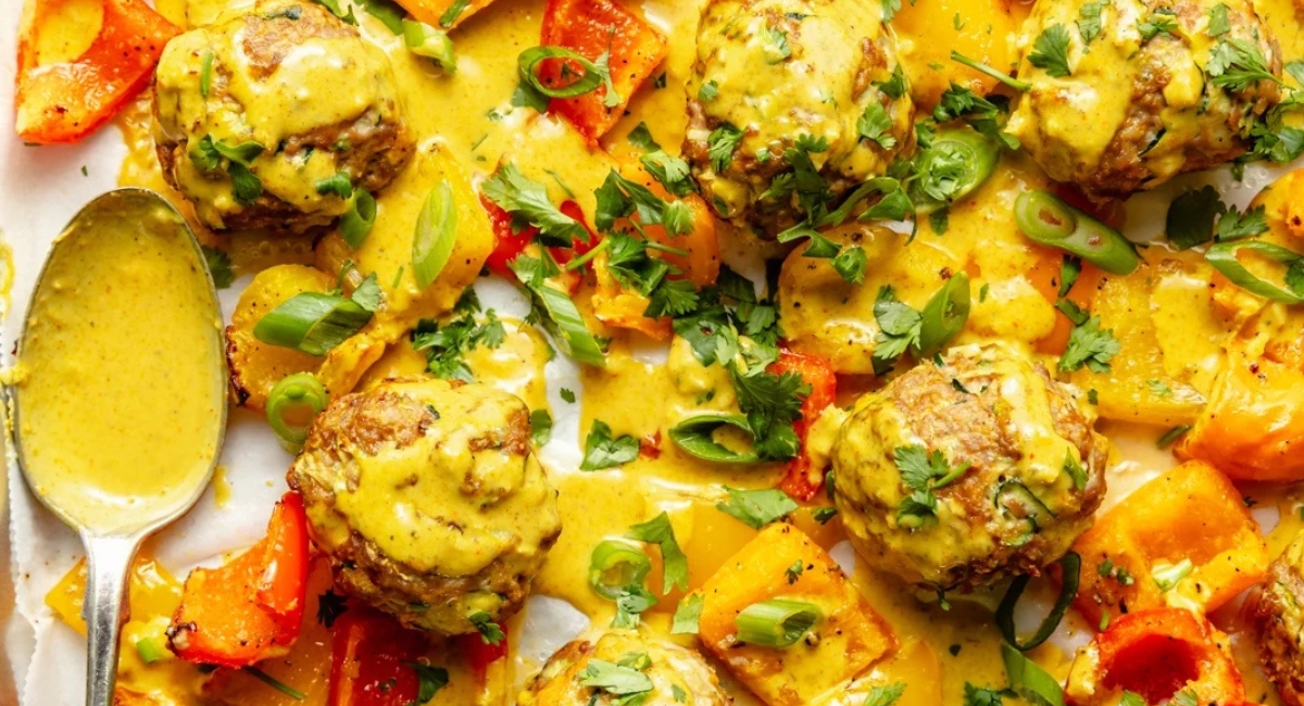Thai Chicken Zucchini Meatballs in Coconut Curry