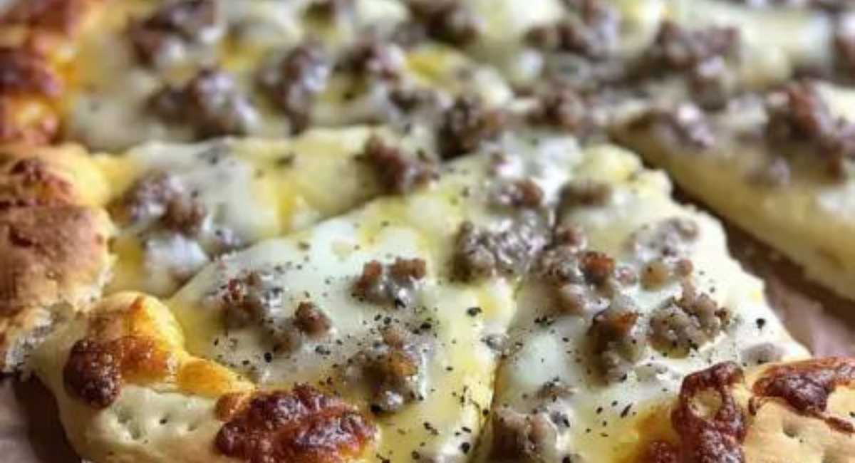 Biscuits and Sausage Gravy Breakfast Pizza