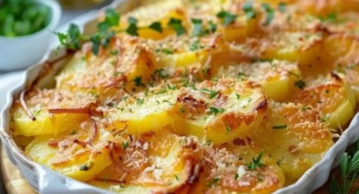 Courgettes, pommes de terre et oignons, gratinés au Parmesan