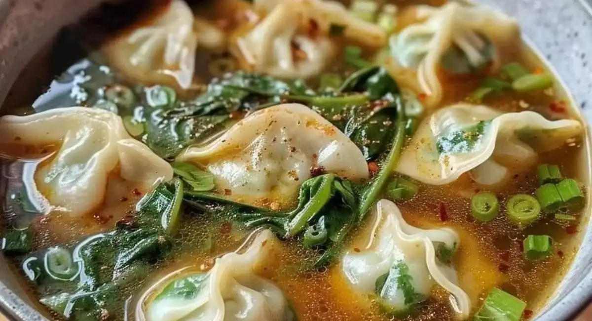 Soupe de boulettes aux légumes verts feuillus et aux oignons verts