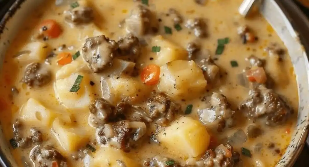 Recette de soupe crémeuse aux pommes de terre et au hamburger Crockpot : réconfort dans un bol