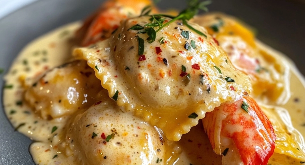  Raviolis de Homard avec Crème d’Ail et au Safran