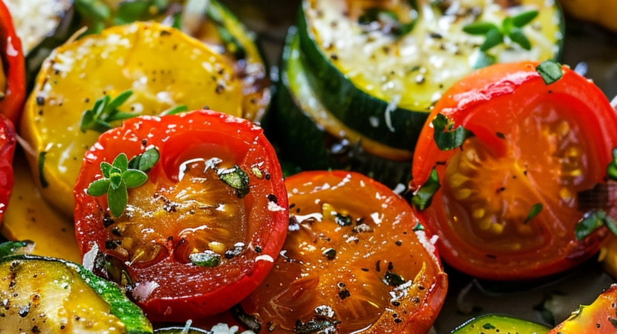 Roasted Garlic-Parmesan Zucchini, Squash, and Tomatoes